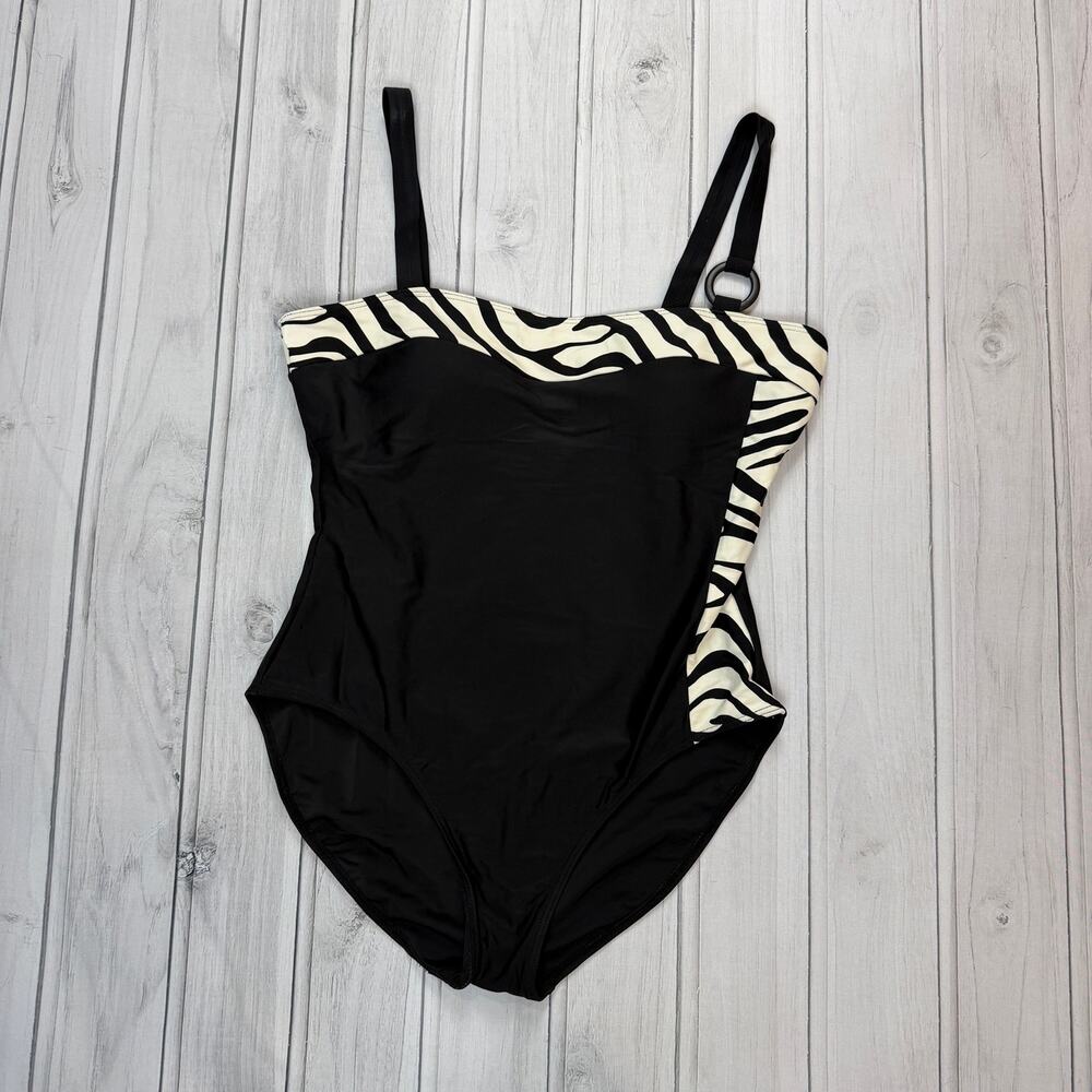 Black Zebra One Piece Swimsuit Cutout Ring Strap Y2K